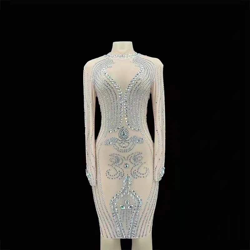WA43 Party Dance Wear Rhinestones Mesh Long Sleeve Dress Women Perform Wear See-through Crystal Stretched Bag Hip Skirt Diamonds
WA43 Party Dance Wear Rhinestones Mesh Long Sleeve Dress Women Perform Wear See-through Crystal Stretched Bag Hip Skirt Diamonds