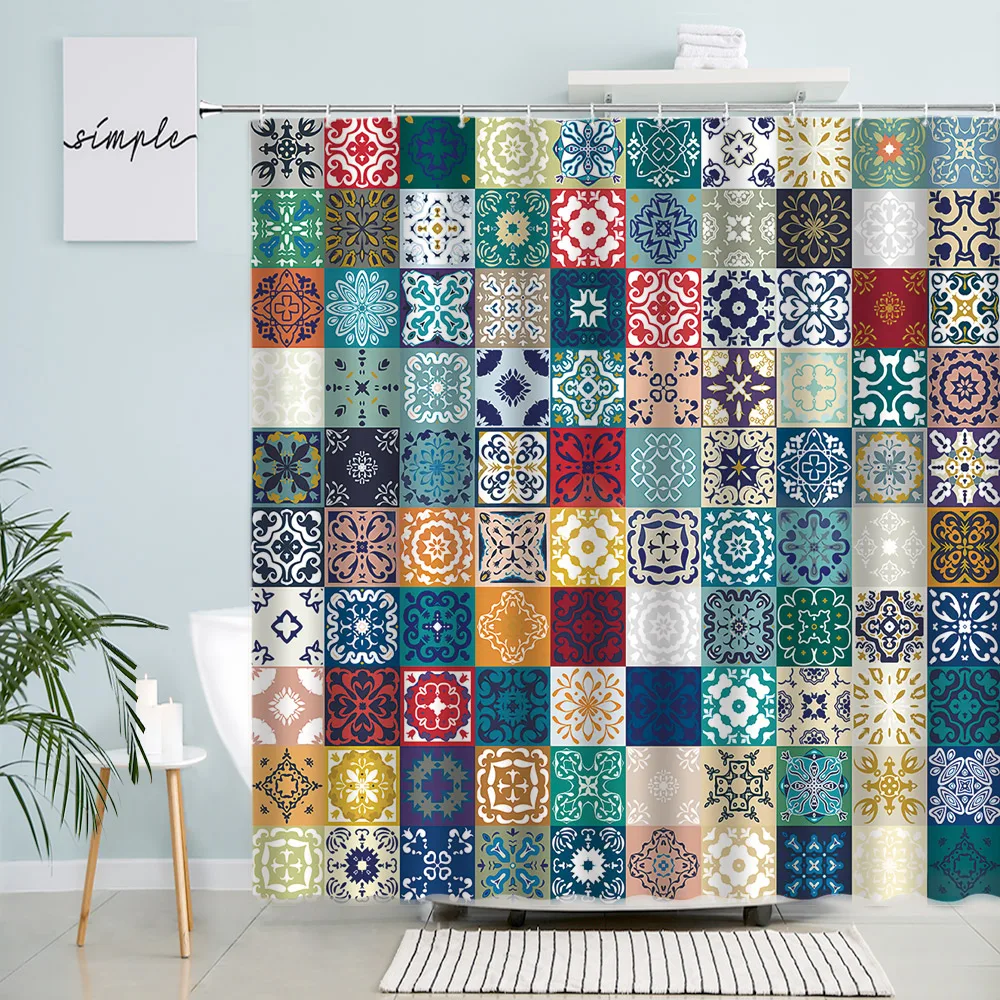 Bohemian Retro Plaid Shower Curtains European Pattern Splicing Ethnic Style Polyester Fabric Boho Bathroom Decor Sets With Hooks
Bohemian Retro Plaid Shower Curtains European Pattern Splicing Ethnic Style Polyester Fabric Boho Bathroom Decor Sets With Hooks