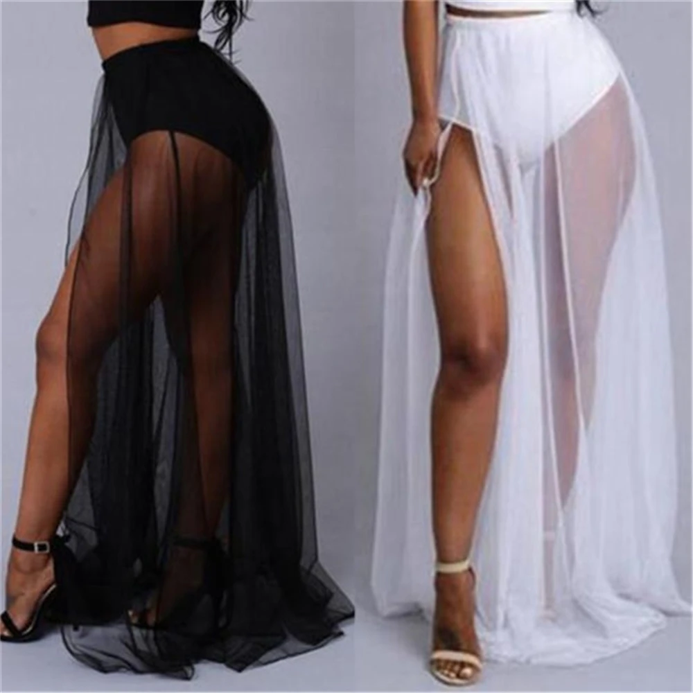 Women's high waist mesh skirt, transparent skirt, side opening, gauze, smooth color, summer 2021 
Women's high waist mesh skirt, transparent skirt, side opening, gauze, smooth color, summer 2021
