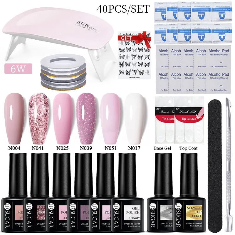 UR SUGAR 40/9Pcs Pink Nude White Glitter Gel Nail Polish Set 6 Color Gel with Base Top Coat UV LED Lamp Kit Nail Art Manicure
UR SUGAR 40/9Pcs Pink Nude White Glitter Gel Nail Polish Set 6 Color Gel with Base Top Coat UV LED Lamp Kit Nail Art Manicure