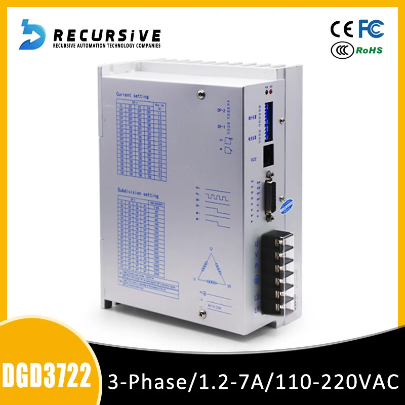 Stepper motor driver, current 1.2-7A, 3-Phase, support 110-220VAC, compatible with NEMA 44/52 motor
Stepper motor driver, current 1.2-7A, 3-Phase, support 110-220VAC, compatible with NEMA 44/52 motor
