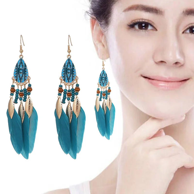 Boho Feather Earrings Jewelry For Women Vintage Long Feather Tassel God Leaf Bead Trendy Women's Hanging Earrings 2023
Boho Feather Earrings Jewelry For Women Vintage Long Feather Tassel God Leaf Bead Trendy Women's Hanging Earrings 2023