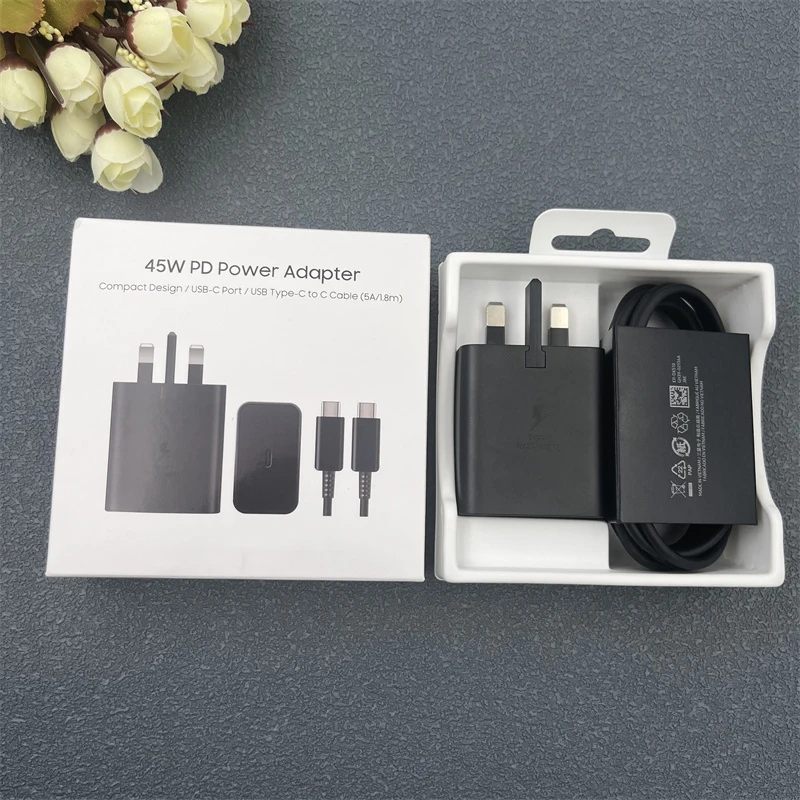 

EP-T4510 Original For Samsung 45W UK PD Super Fast Charger Wall Power Adapter 1.8m 5A Dual Type C Cable For Galaxy S23 S22 Ultra