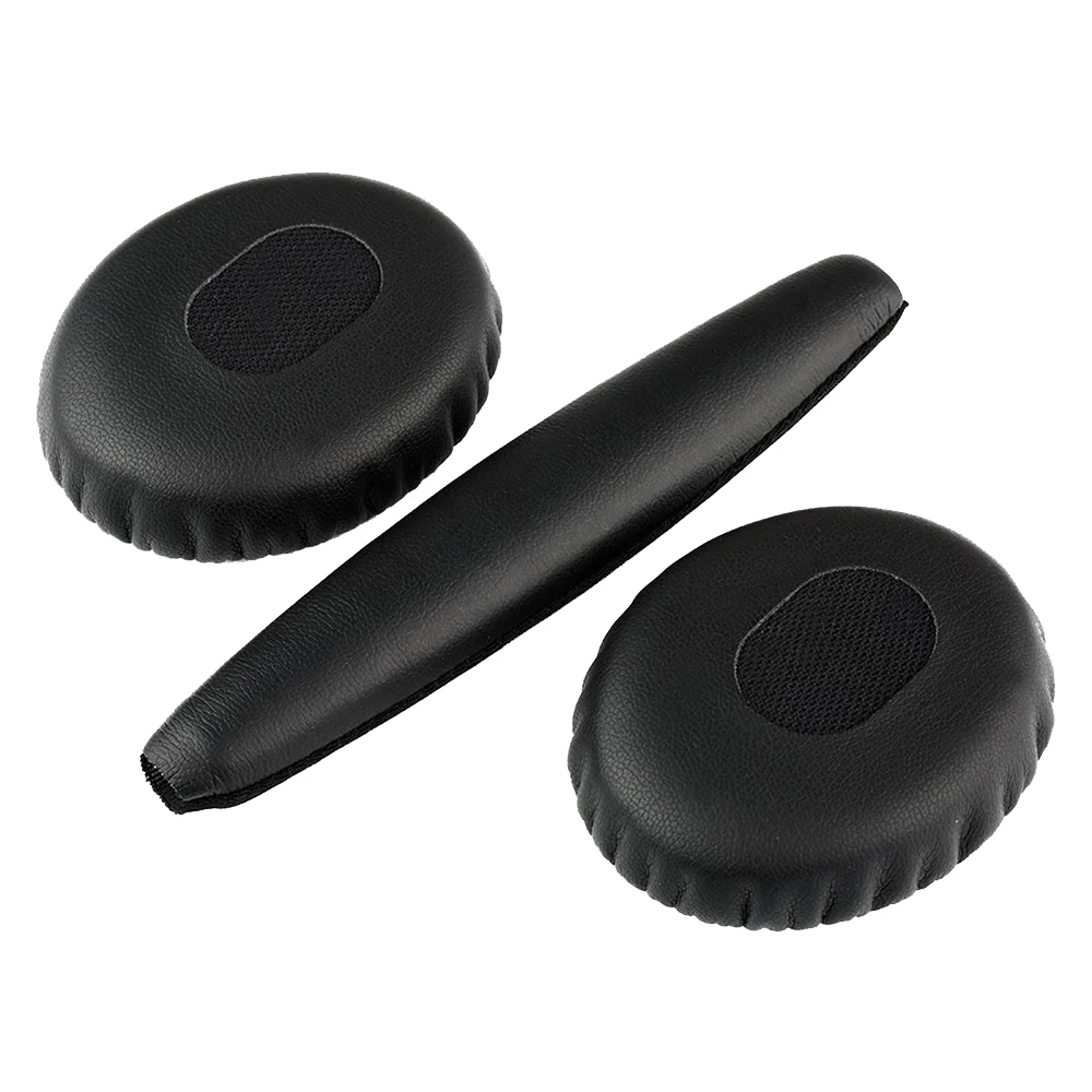 A pair of black ear cushions with head pad for QC3 Quiet Comfort 3 headphones 
A pair of black ear cushions with head pad for QC3 Quiet Comfort 3 headphones