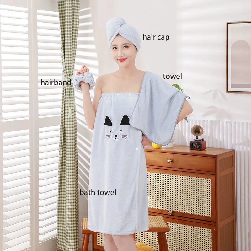 

Plus Size Wearable Bathrobe 4 Pieces Set Bath Towel For Women Microfiber Soft Absorbent Home Textiles For Bathroom Sauna Towels