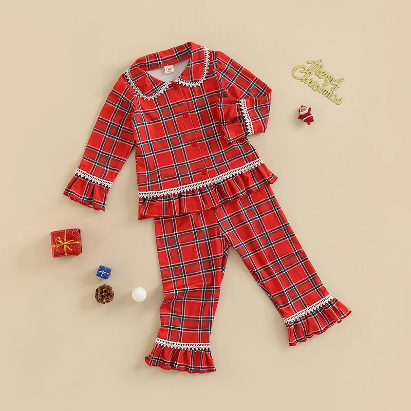 2 Pieces Kids Infant Baby Girls Nightwear Plaid Lapel Long Sleeve Ruffle Single-Breasted Tops+ Long Pants
2 Pieces Kids Infant Baby Girls Nightwear Plaid Lapel Long Sleeve Ruffle Single-Breasted Tops+ Long Pants