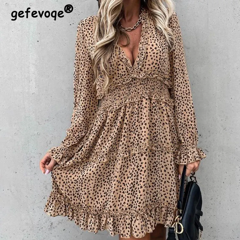 Leopard Print Ruffle Sexy Deep V Neck Long Sleeve Loose Mini Dress Women Casual Fashion Streetwear High Waist Party Club Dresses
Leopard Print Ruffle Sexy Deep V Neck Long Sleeve Loose Mini Dress Women Casual Fashion Streetwear High Waist Party Club Dresses