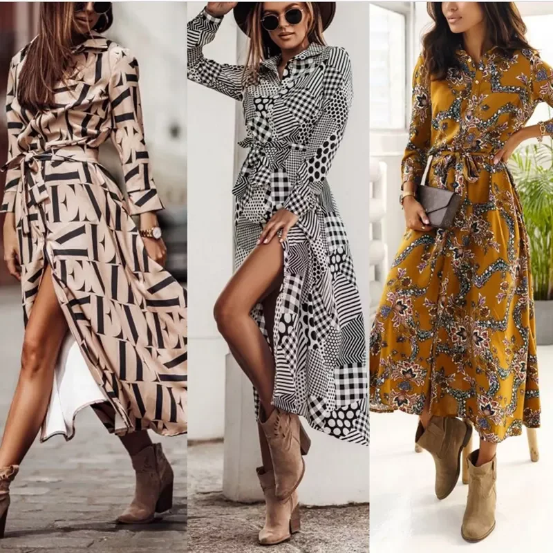 2023New Holiday Button Women's Maxi Shirt Dress 2021 Dot Floral Print Button Long Sleeve Belt Split Robe Femme Dresses Vesti
2023New Holiday Button Women's Maxi Shirt Dress 2021 Dot Floral Print Button Long Sleeve Belt Split Robe Femme Dresses Vesti