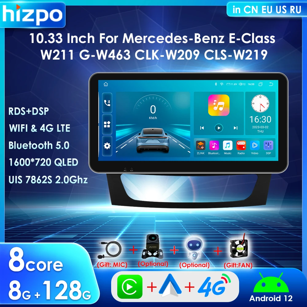 Hizpo Android 12 Carplay 10,33 ''экран для Mercedes Benz E-Class W211 W463 CLK W209 219 Автомобильный мультимедийный плеер радио GPS Navi BT
Hizpo Android 12 Carplay 10,33 ''экран для Mercedes Benz E-Class W211 W463 CLK W209 219 Автомобильный мультимедийный плеер радио GPS Navi BT