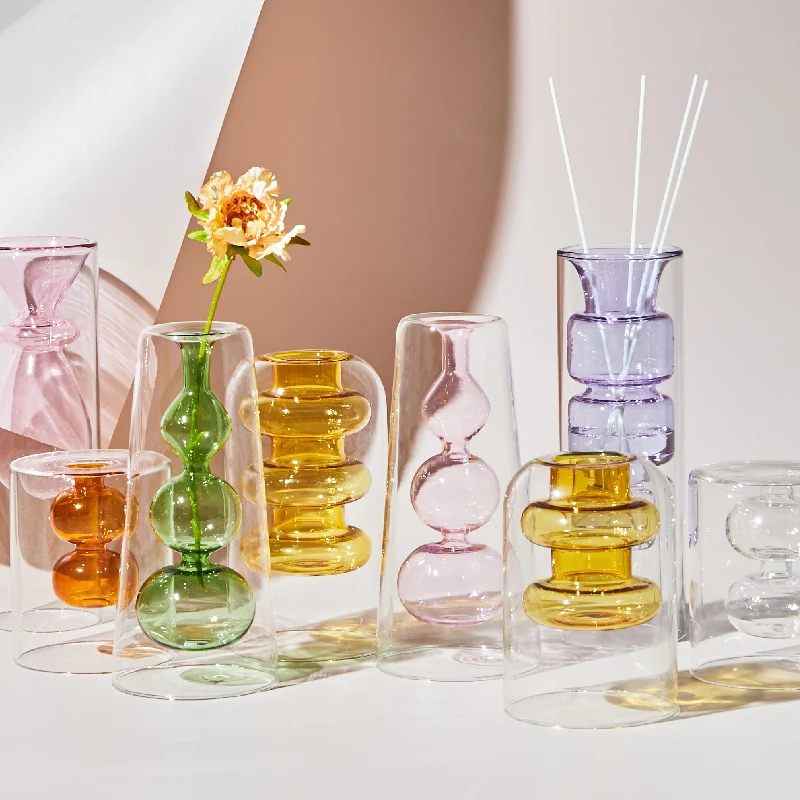 Nordic creative colored glass vase ornaments creative hydroponic transparent flower dryer home living room decoration
Nordic creative colored glass vase ornaments creative hydroponic transparent flower dryer home living room decoration