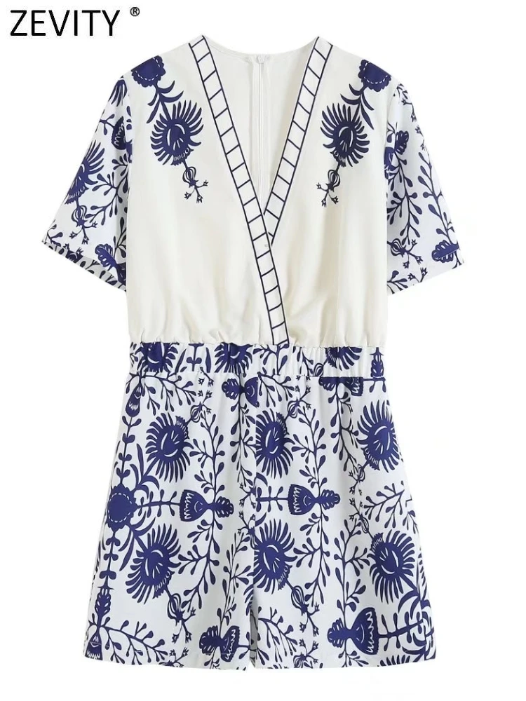 Zevity New Women V Neck Positioning Blue And White Porcelain Playsuits Female Elastic Waist Shorts Siamese Chic Rompers P1282
Zevity New Women V Neck Positioning Blue And White Porcelain Playsuits Female Elastic Waist Shorts Siamese Chic Rompers P1282