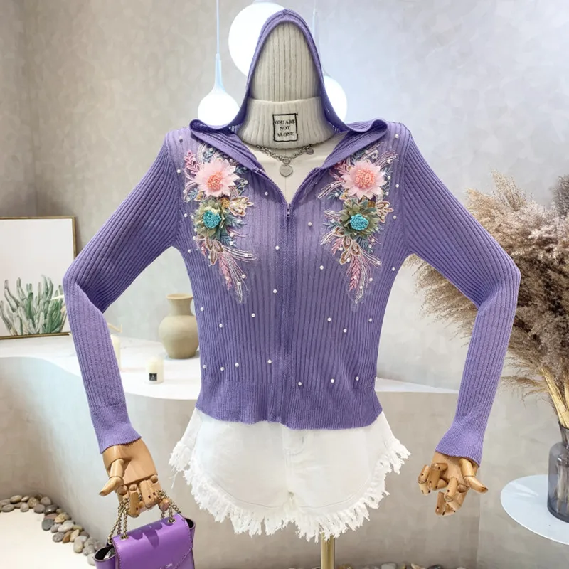 New Women's Clothing 2022 Summer Long sleeved hooded knit shirt sweater new three-dimensional flower top Coat
New Women's Clothing 2022 Summer Long sleeved hooded knit shirt sweater new three-dimensional flower top Coat
