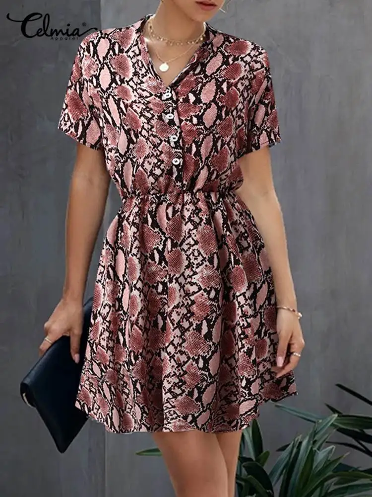 Casual Buttons Party Short Vestido Celmia Women Short Sleeve Mini Dress 2022 Summer Vintage Snake Printed Holiday Sundress Mujer
Casual Buttons Party Short Vestido Celmia Women Short Sleeve Mini Dress 2022 Summer Vintage Snake Printed Holiday Sundress Mujer