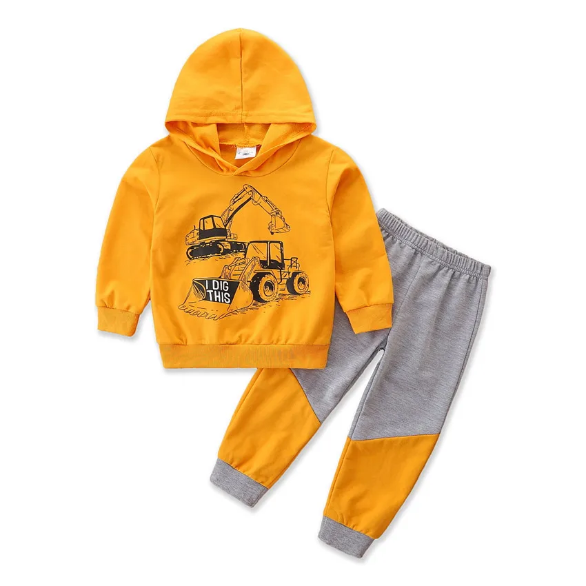 

2Piece Spring Fall Baby Boy Clothes Casual Cartoon Children Sport Suit Hooded Sweatshirt+Splicing Pants Kids Clothing Set BC2227