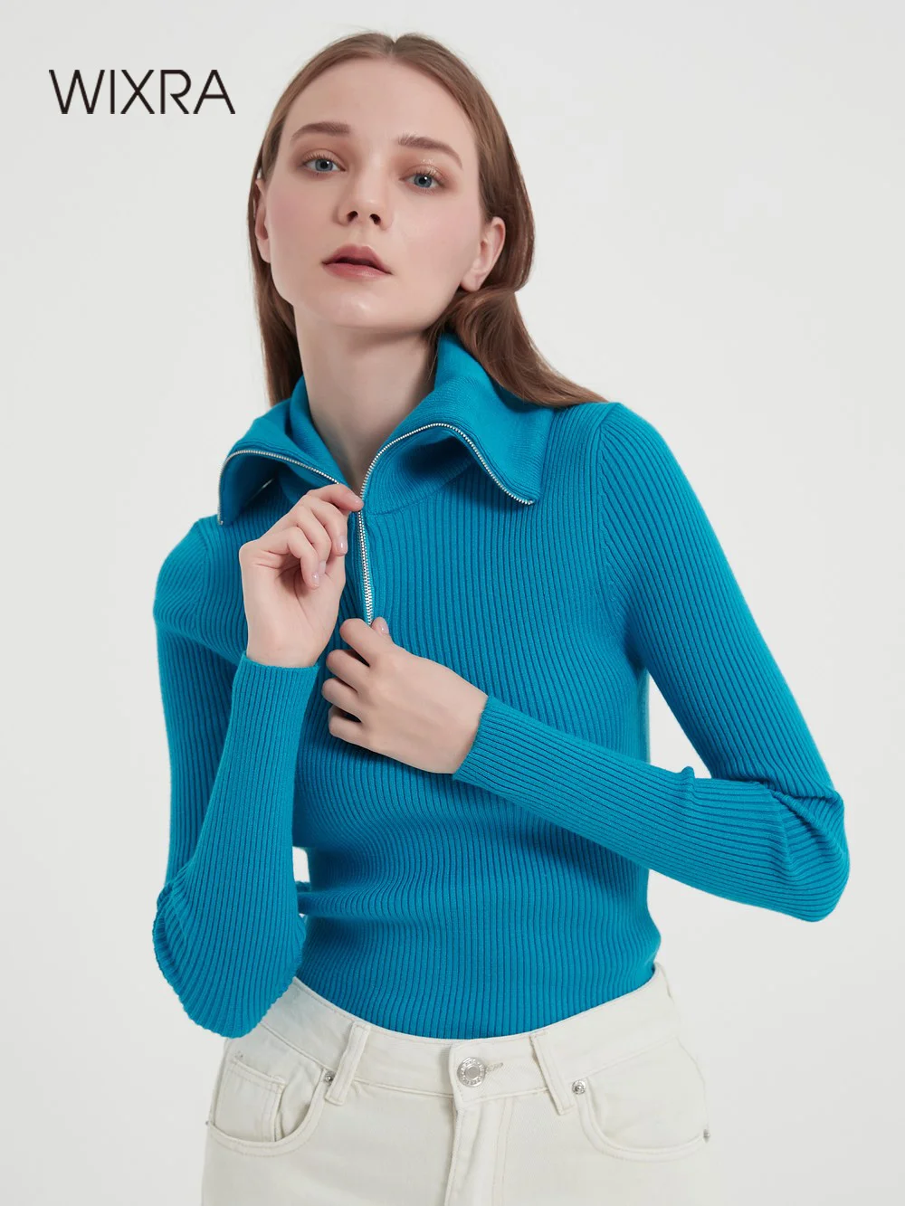 Wixra Women Sweater Long Sleeve Slim Autumn Spring Zipper Turn Down Collar Pullover Femme Soft Jumper Knitted Top 
Wixra Women Sweater Long Sleeve Slim Autumn Spring Zipper Turn Down Collar Pullover Femme Soft Jumper Knitted Top