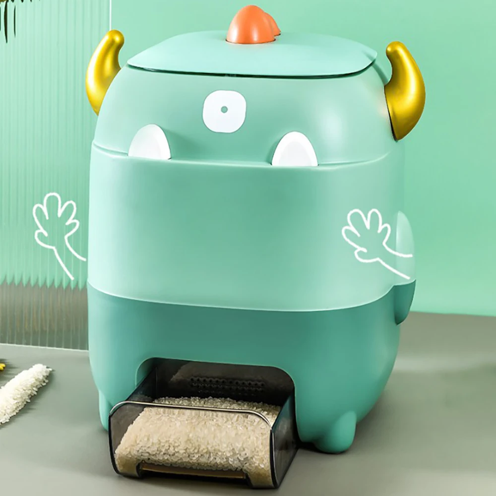 

Cartoon Monster Measuring Rice Bucket Moisture-Proof Grain Sealed Case Pet Food Storage Box For Household