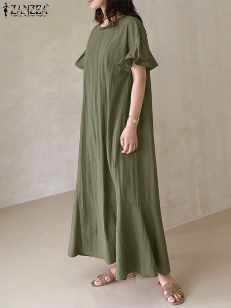 Модель 2022 года, женское платье ZANZEA с оборками на подоле, Повседневное платье-макси с коротким рукавом, женское платье, однотонный кафтан, офи... 
Модель 2022 года, женское платье ZANZEA с оборками на подоле, Повседневное платье-макси с коротким рукавом, женское платье, однотонный кафтан, офи...