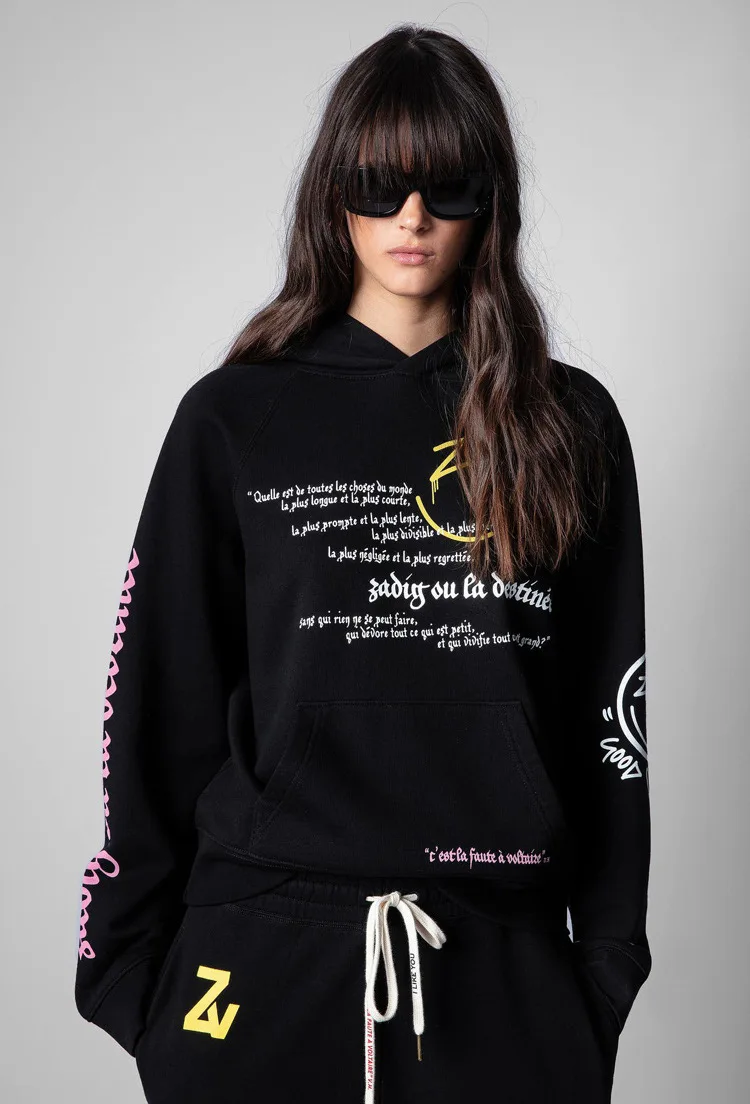 

Толстовка с принтом граффити и надписью, хлопковая Свободная Толстовка с длинным рукавом, теплый толстый пуловер, повседневный свитшот, креативный стиль, 2023