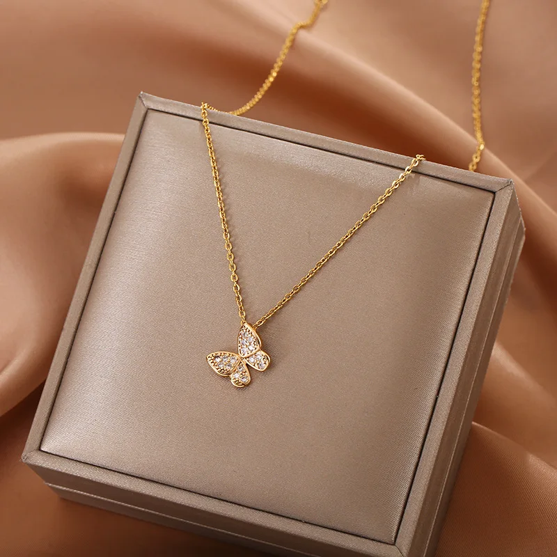 Gold Plated Butterfly Necklace for Women Jewelry Titanium Steel Pendant Necklace Luxury Choker Korean Elegant Wholesale
Gold Plated Butterfly Necklace for Women Jewelry Titanium Steel Pendant Necklace Luxury Choker Korean Elegant Wholesale