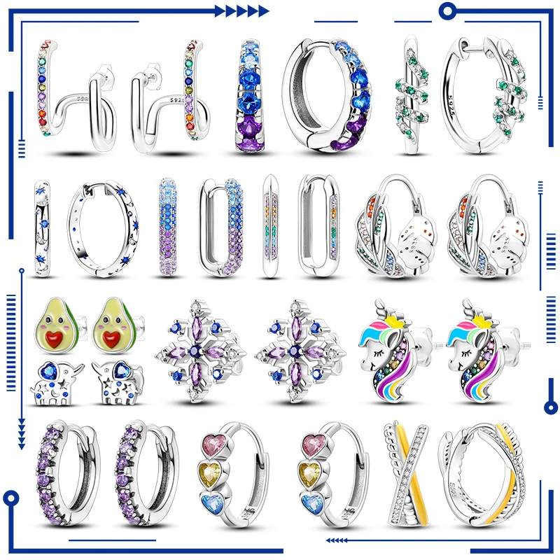 

Earrings For Women Silver 925 Luxury Jewelry Gift 2023 New in Original Certified Color Zircon Multiple Shapes Hoop Earring Gift