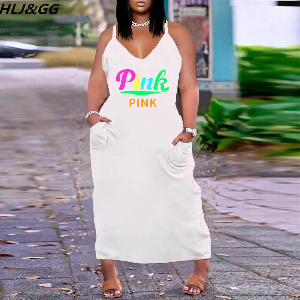 HLJ&GG Fashion Streetwear Women PINK Letter Print Thin Strap Loose Dress Sexy Deep V Sleeveless Pocket Mid Dress Vestidos Summer
HLJ&GG Fashion Streetwear Women PINK Letter Print Thin Strap Loose Dress Sexy Deep V Sleeveless Pocket Mid Dress Vestidos Summer