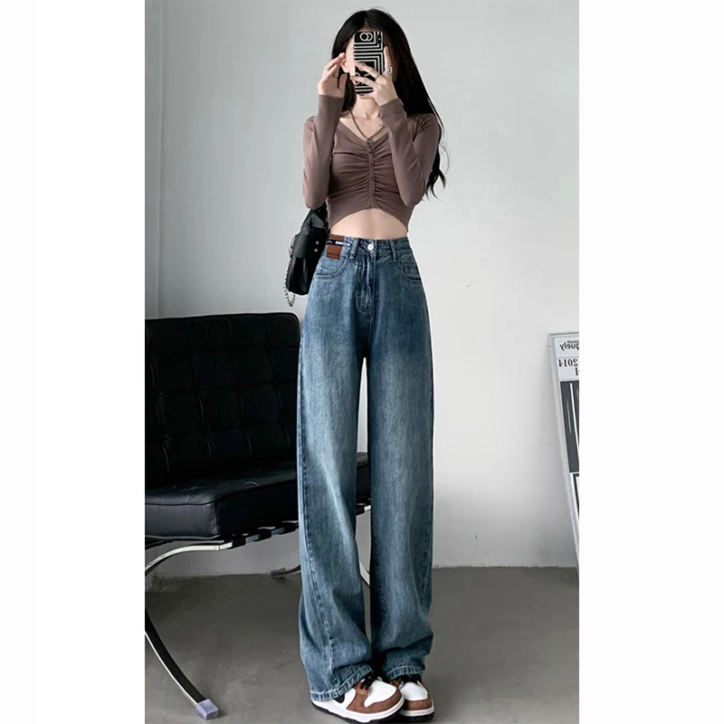 Женские прямые джинсы с широкими штанинами слышаfuture, винтажные потертые джинсы с высокой талией в Корейском стиле, модные синие джинсовые брюки
Женские прямые джинсы с широкими штанинами слышаfuture, винтажные потертые джинсы с высокой талией в Корейском стиле, модные синие джинсовые брюки