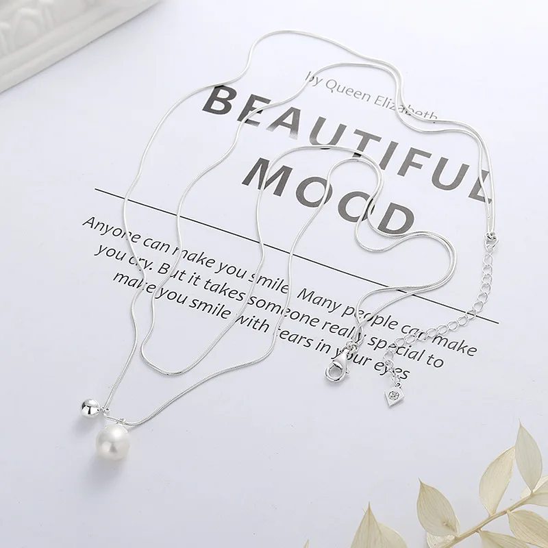 S925 Silver Double-layer Snake Bone Chain Necklace with Pearl Pendant - Women's Fashion Jewelry 
S925 Silver Double-layer Snake Bone Chain Necklace with Pearl Pendant - Women's Fashion Jewelry