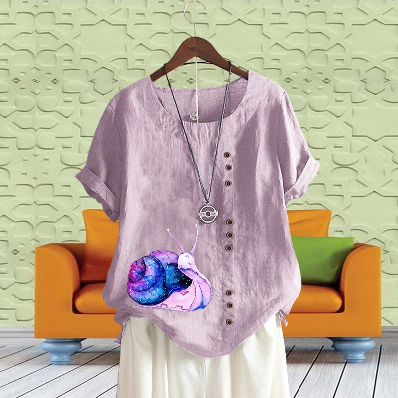 2022 New Fashion Casual Cartoon Snails Printed Blouse Vintage Short Sleeve Loose Solid Shirt Cotton Linen Round Neck Tops XS-5XL
2022 New Fashion Casual Cartoon Snails Printed Blouse Vintage Short Sleeve Loose Solid Shirt Cotton Linen Round Neck Tops XS-5XL