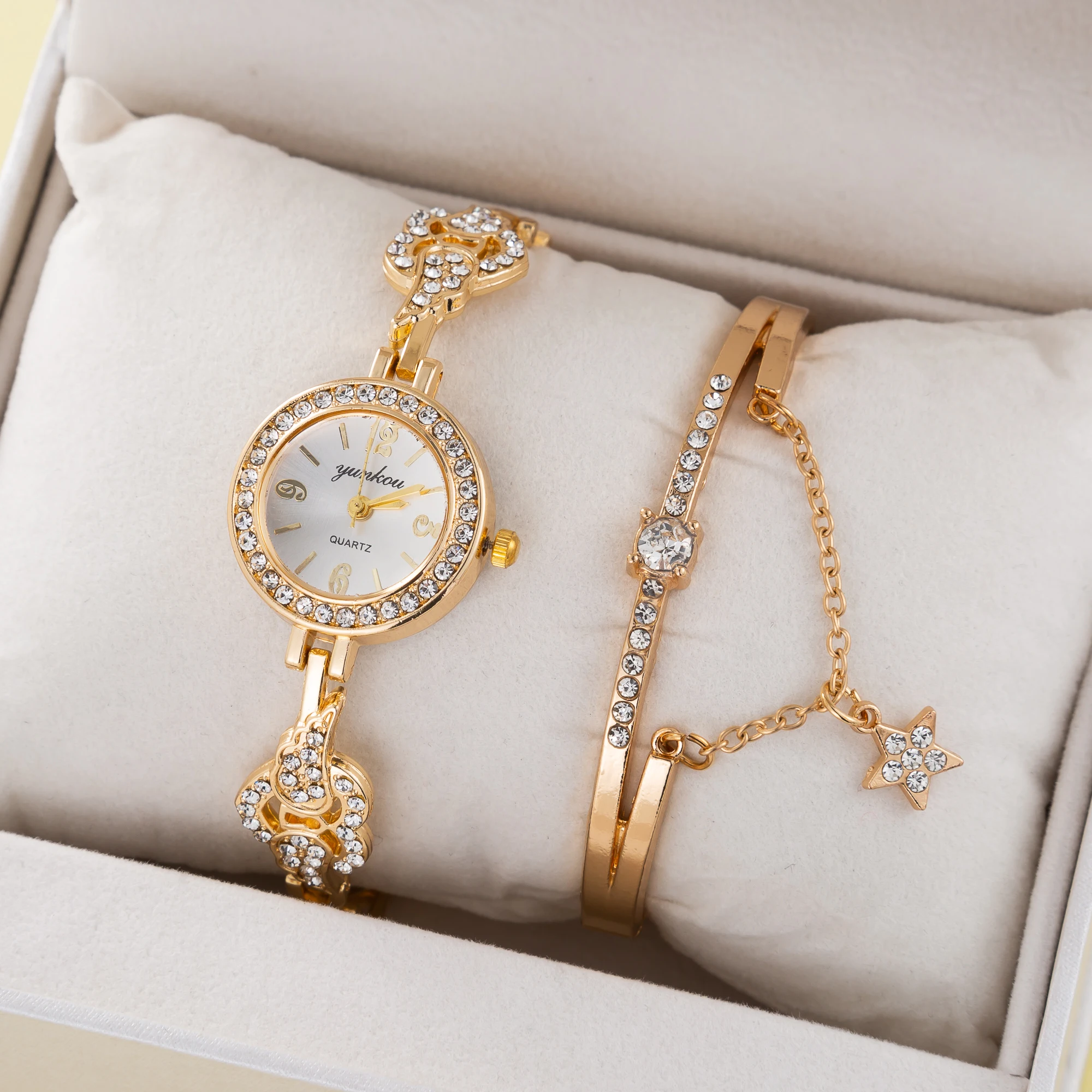 Top Brand 2psc Set Luxury Gold Diamond Bracelet Watch for Women Crystal Lovely Quartz Watchs for Womens reloj mujer Gifts
Top Brand 2psc Set Luxury Gold Diamond Bracelet Watch for Women Crystal Lovely Quartz Watchs for Womens reloj mujer Gifts