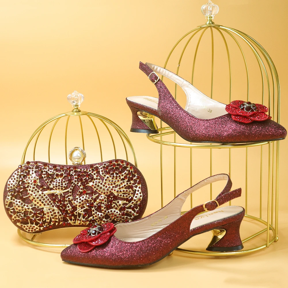 Sandals African Hot Selling Italian Design Flower Crystal Style Elegant Wine Color Party Wedding Ladies Shoes and Bag Set
Sandals African Hot Selling Italian Design Flower Crystal Style Elegant Wine Color Party Wedding Ladies Shoes and Bag Set