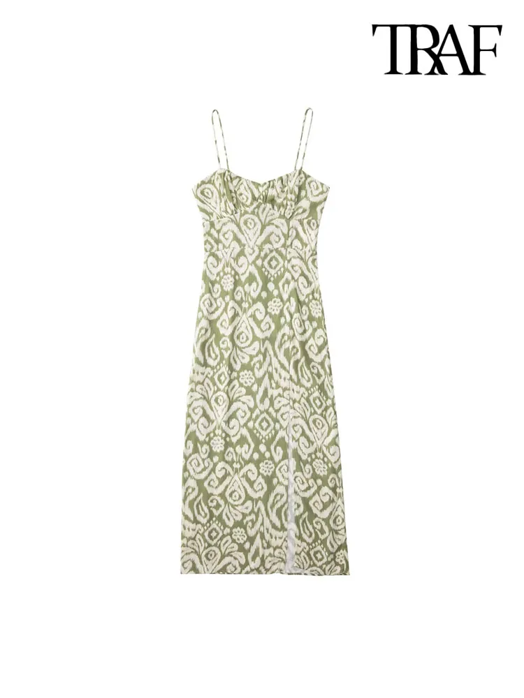 TRAF Women Fashion With Ruched Front Slit Printed Midi Dress Vintage Backless Zipper Tied Thin Straps Female Dresses Mujer
TRAF Women Fashion With Ruched Front Slit Printed Midi Dress Vintage Backless Zipper Tied Thin Straps Female Dresses Mujer