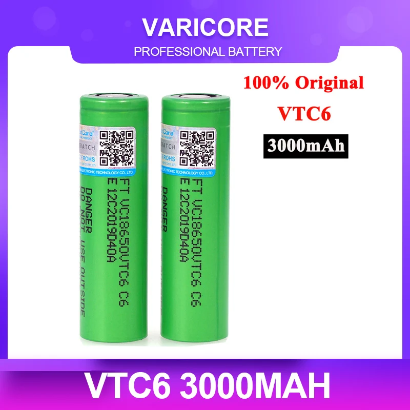 Литий-ионный аккумулятор VariCore VTC6, 2022 в, 3,7 мАч, 3000, разряд 20А, батареи для электронных сигарет 18650VTC6 с фонариком, 18650
Литий-ионный аккумулятор VariCore VTC6, 2022 в, 3,7 мАч, 3000, разряд 20А, батареи для электронных сигарет 18650VTC6 с фонариком, 18650