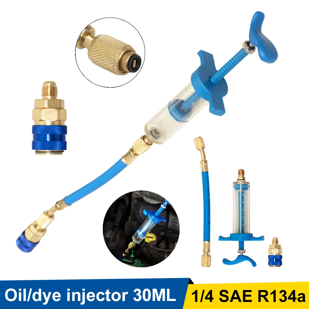 A/C Oil Injector R134A Refrigerant Oil Dye Injection Tool Quick Connector 1/4" Injector Tool Set Manual Screw-in Oiler Adapter
A/C Oil Injector R134A Refrigerant Oil Dye Injection Tool Quick Connector 1/4" Injector Tool Set Manual Screw-in Oiler Adapter