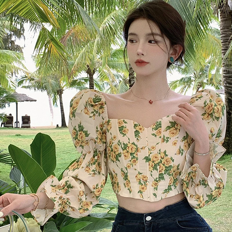 Floral Print Lantern Sleeve Top Womens Tops and Blouses Green Off-Shoulder Long Puff-Sleeve Blouse Female Shirts Chic Tops
Floral Print Lantern Sleeve Top Womens Tops and Blouses Green Off-Shoulder Long Puff-Sleeve Blouse Female Shirts Chic Tops
