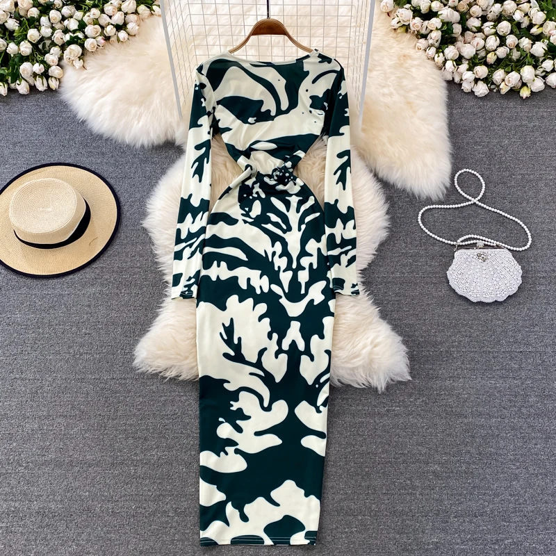 ELLIEXI Spring Autumn Sexy Long sleeved Elastic Slim Backless Bodycon Dress Zebra Printing Dress Elegant Evening Party Vestidos
ELLIEXI Spring Autumn Sexy Long sleeved Elastic Slim Backless Bodycon Dress Zebra Printing Dress Elegant Evening Party Vestidos