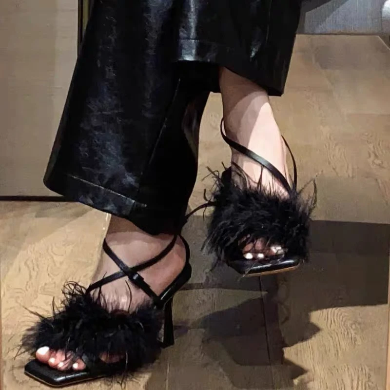 Women's Sandals Thin High Heels Furry Ankle Straps Sexy Square Toe Ladies Heel Pumps Elegant Modern Female Shoes Western Style
Women's Sandals Thin High Heels Furry Ankle Straps Sexy Square Toe Ladies Heel Pumps Elegant Modern Female Shoes Western Style