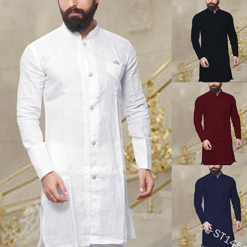 Мужская модная африканская одежда Kurta футболка турецкого Дубая мусульманская с