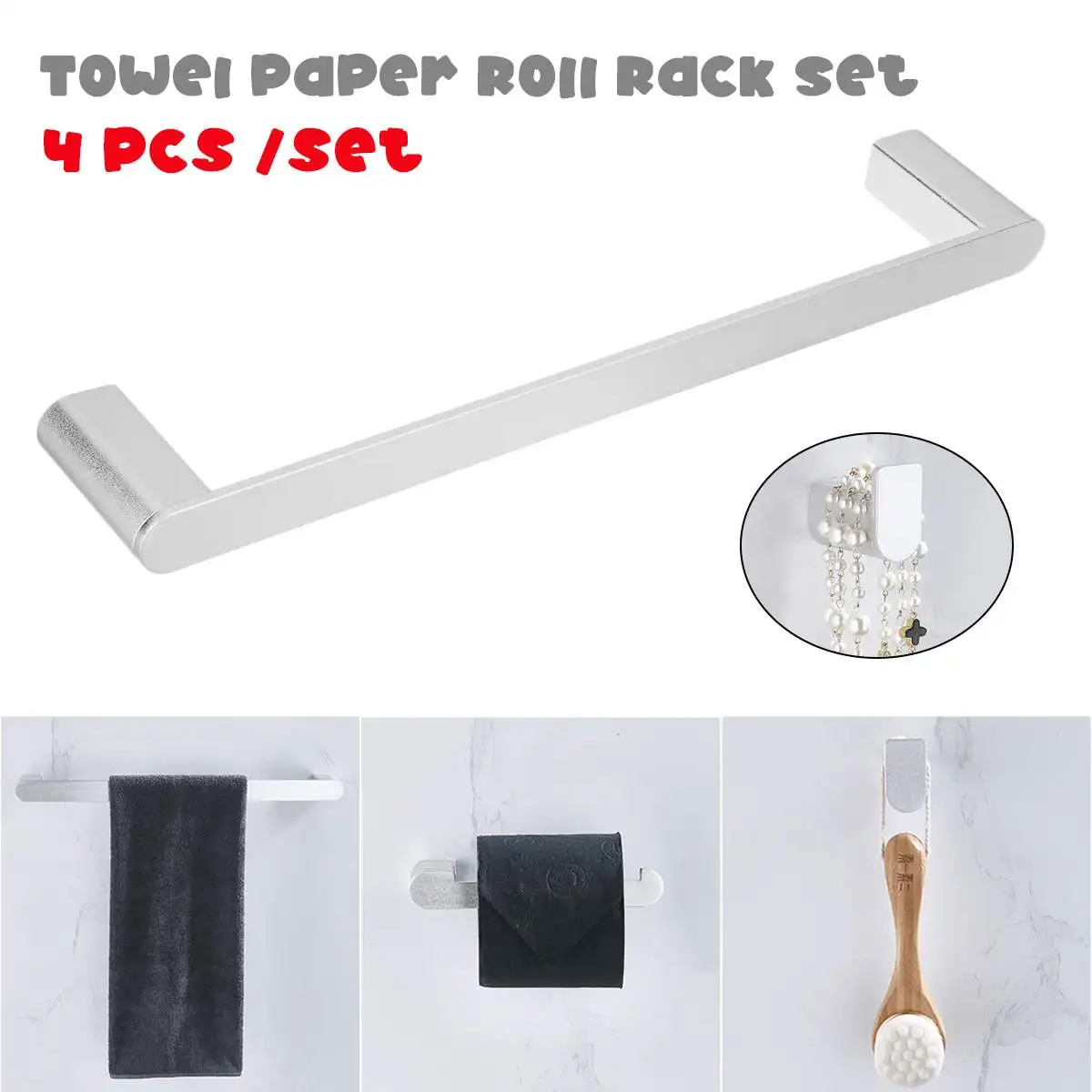 Towel Holder Wall-Mounted Shelf Robe Hook Hanger Towel Rail Bar Rack Kit Bathroom Hardware Set Tissue Paper Holder Toothbrush
Towel Holder Wall-Mounted Shelf Robe Hook Hanger Towel Rail Bar Rack Kit Bathroom Hardware Set Tissue Paper Holder Toothbrush