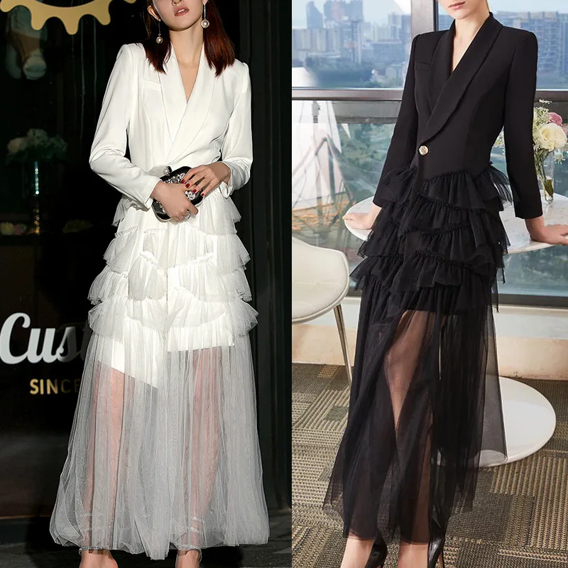 Long Tulle Women Suit Blazer Prom Dress Stitching Party Gown One Button Formal Office Lady Jacket Outfit In Stock
Long Tulle Women Suit Blazer Prom Dress Stitching Party Gown One Button Formal Office Lady Jacket Outfit In Stock