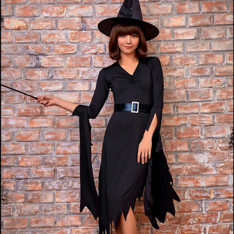 Witch Cosplay Costumes for Adults Black Irregular Nun Witchs Dress Long Sleeved Fashion Halloween Costume Suit Dresses Hat Belt
Witch Cosplay Costumes for Adults Black Irregular Nun Witchs Dress Long Sleeved Fashion Halloween Costume Suit Dresses Hat Belt