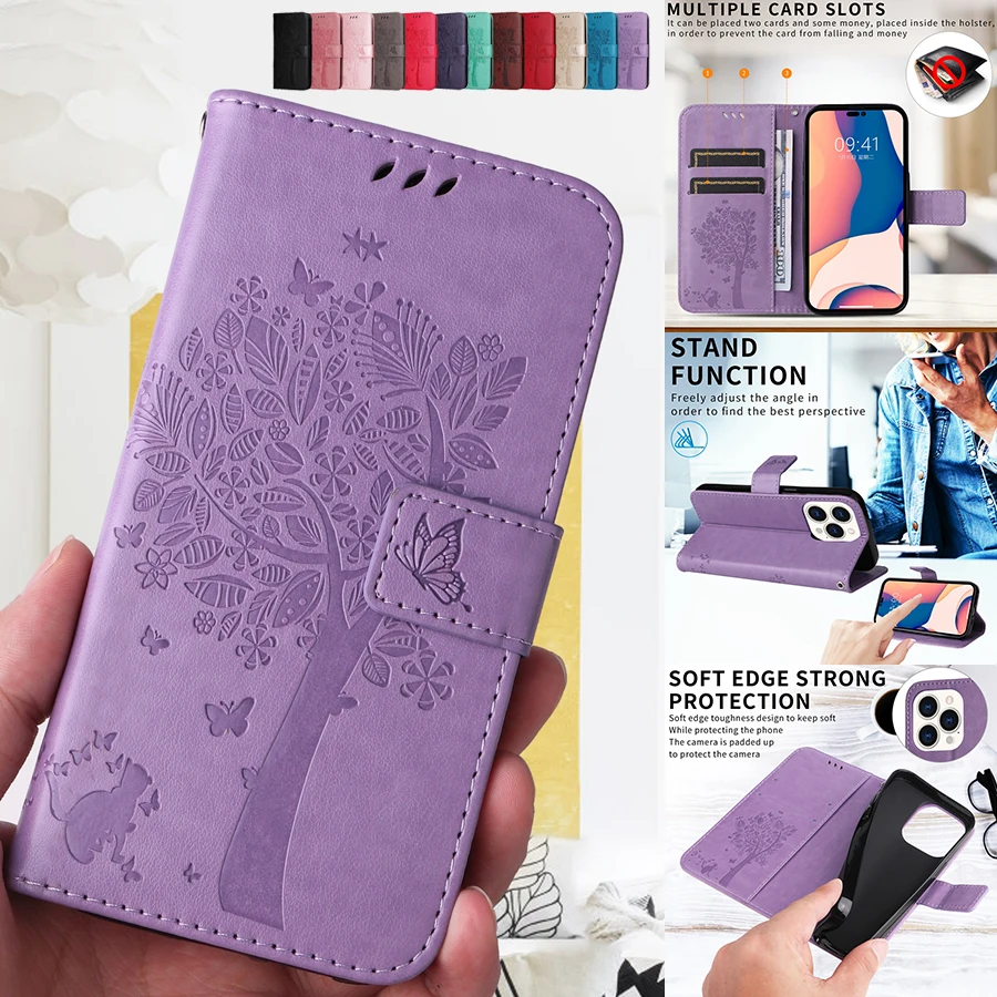 

Wallet Leather Tree Embossing Case For Huawei P50 P40 Pro P30 Lite P20 Honor X9 X30 X8 X30i X7 Magic 4 Lite 50 Lite 20 10 Lite