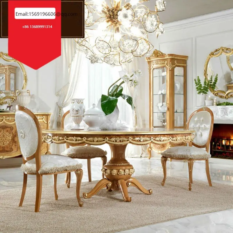 European style solid wood marble dining table and chair combination natural round retro Mediterranean round table
European style solid wood marble dining table and chair combination natural round retro Mediterranean round table