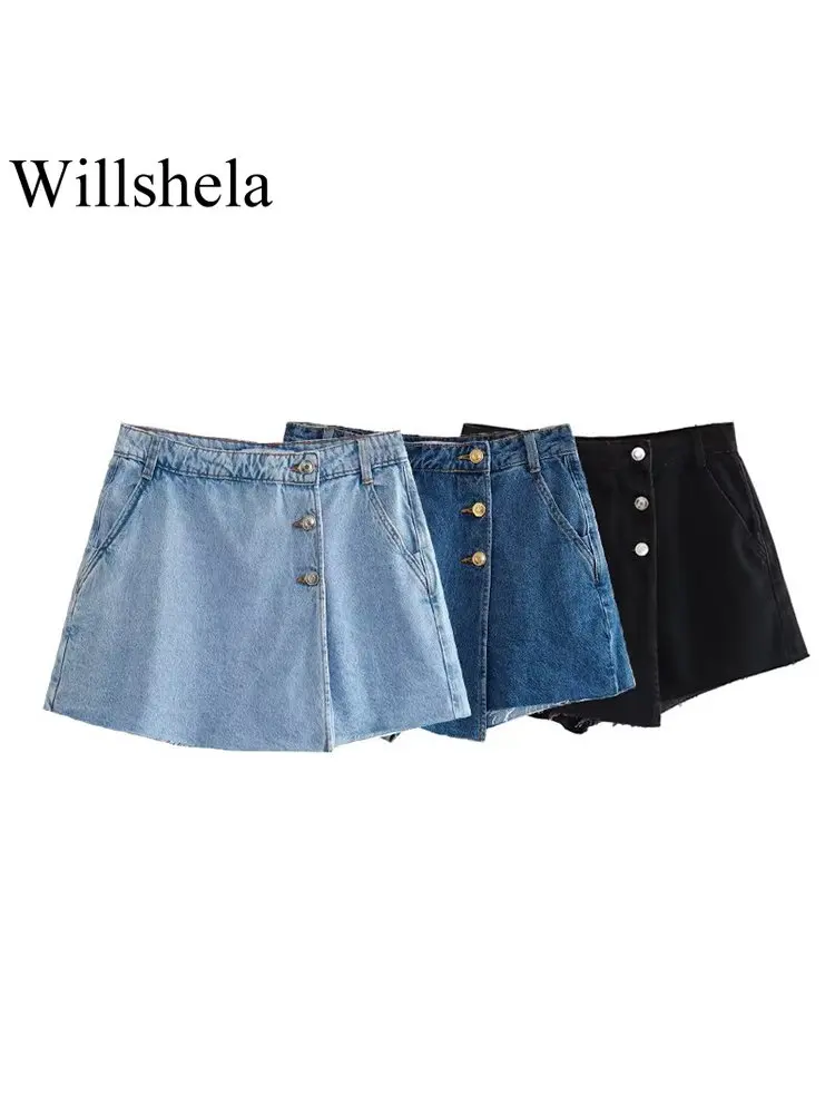 Willshela женские модные джинсовые однотонные однобортные мини юбки шорты винтажные с высокой талией женские шикарные шорты
Willshela женские модные джинсовые однотонные однобортные мини юбки шорты винтажные с высокой талией женские шикарные шорты