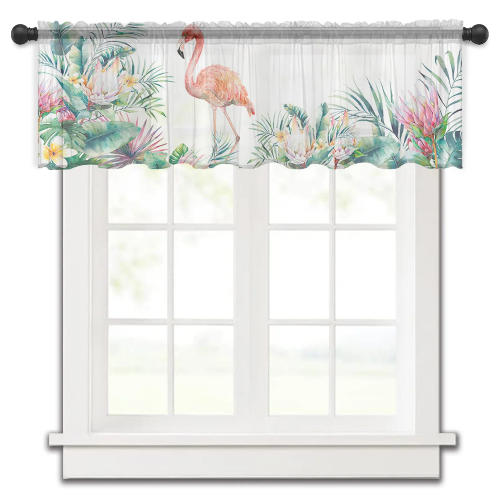 

Flamingo Turtle Leaf Tropical Kitchen Small Window Curtain Tulle Sheer Short Curtain Bedroom Living Room Home Decor Voile Drapes