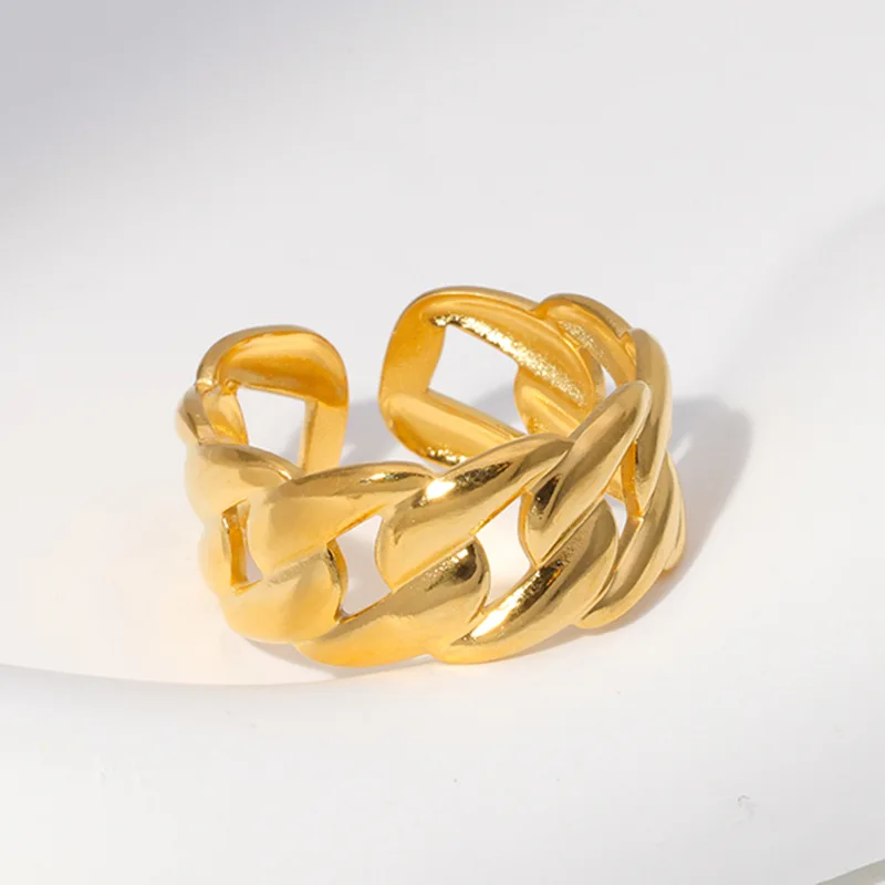 Punk Rings Gold Plated Stainless Steel Thick Cuban Chain Open Rings Titanium Steel Link Chain Finger Ring for Women Men
Punk Rings Gold Plated Stainless Steel Thick Cuban Chain Open Rings Titanium Steel Link Chain Finger Ring for Women Men