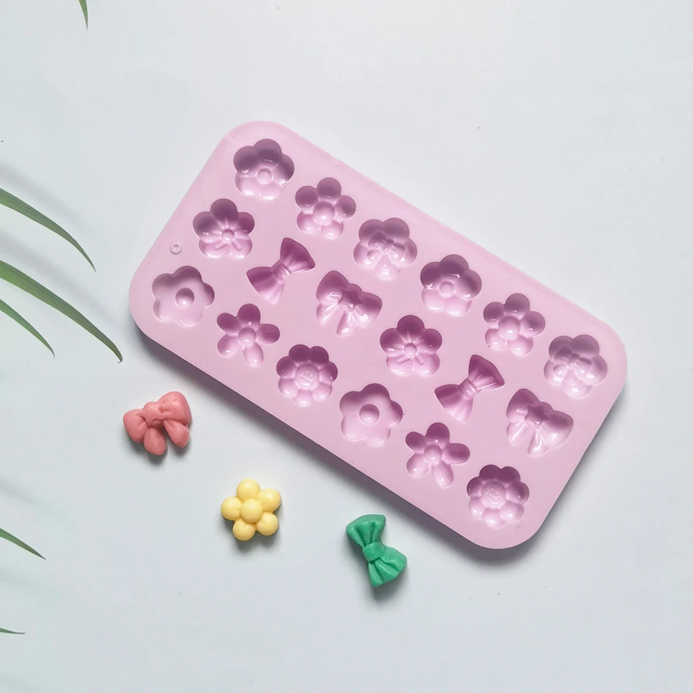 

18 Cavity Silicone Chocolate Mold Flower Grass Bow Shaped Candy Pudding Biscuit Mold Diy Sugar Process fondant molds