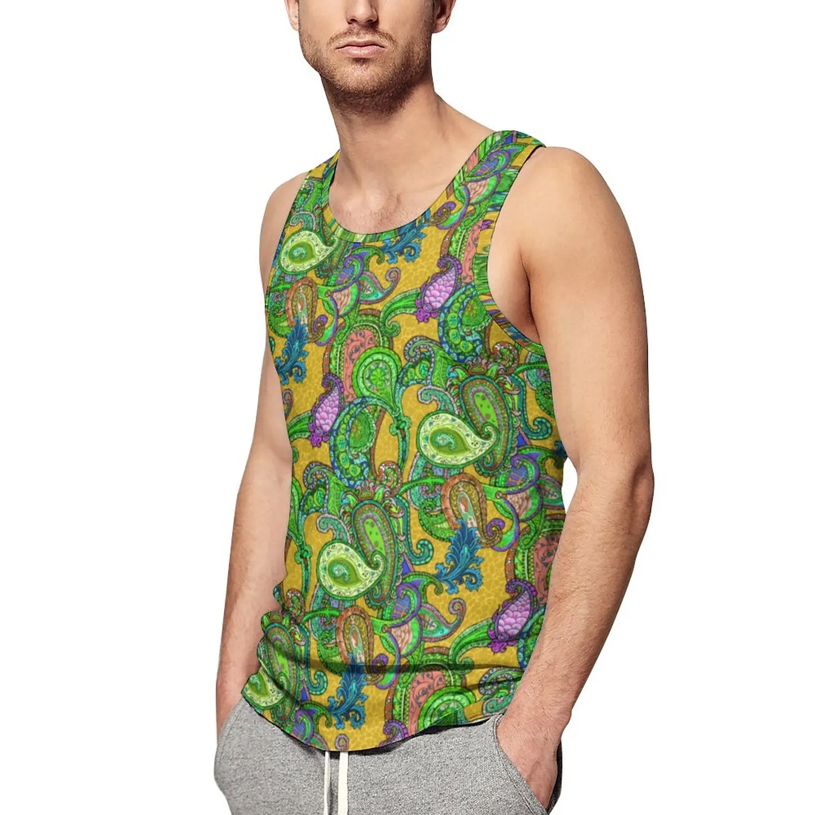 Green Paisley Print Tank Top Man's Vintage Floral Tops Summer Printed Gym Vintage Oversized Sleeveless Vests
Green Paisley Print Tank Top Man's Vintage Floral Tops Summer Printed Gym Vintage Oversized Sleeveless Vests
