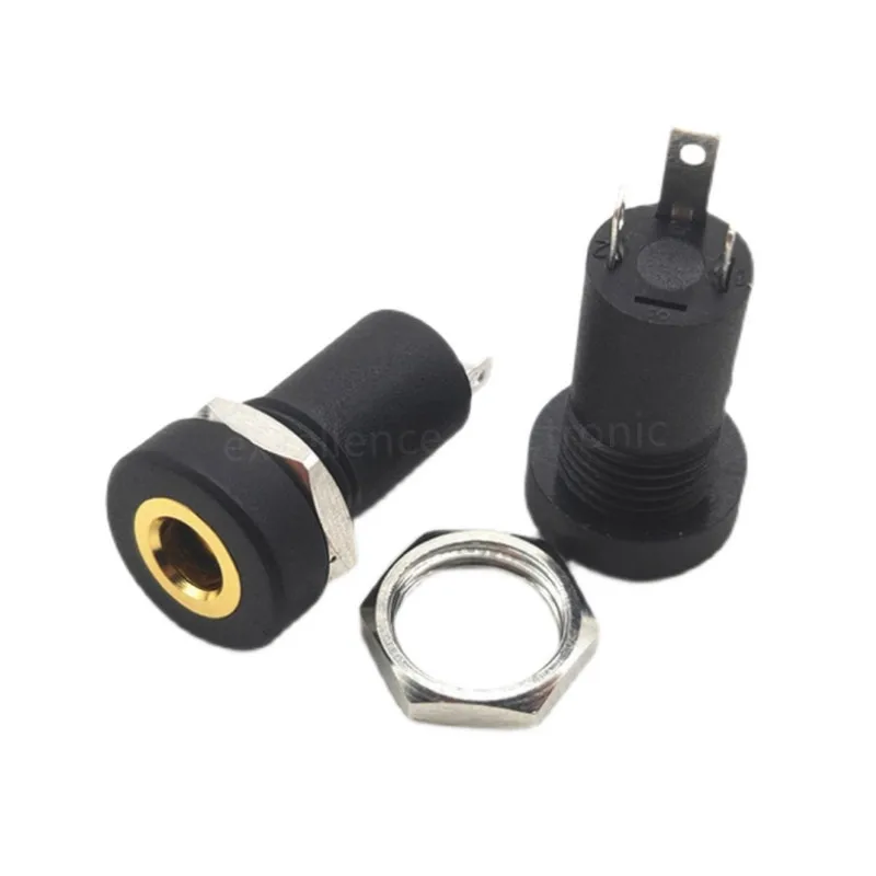 

10PCS PJ392A PJ-392A 3 Pole 3.5MM Audio Jack Socket Black Stereo Solder Panel Mount Gold With Nuts