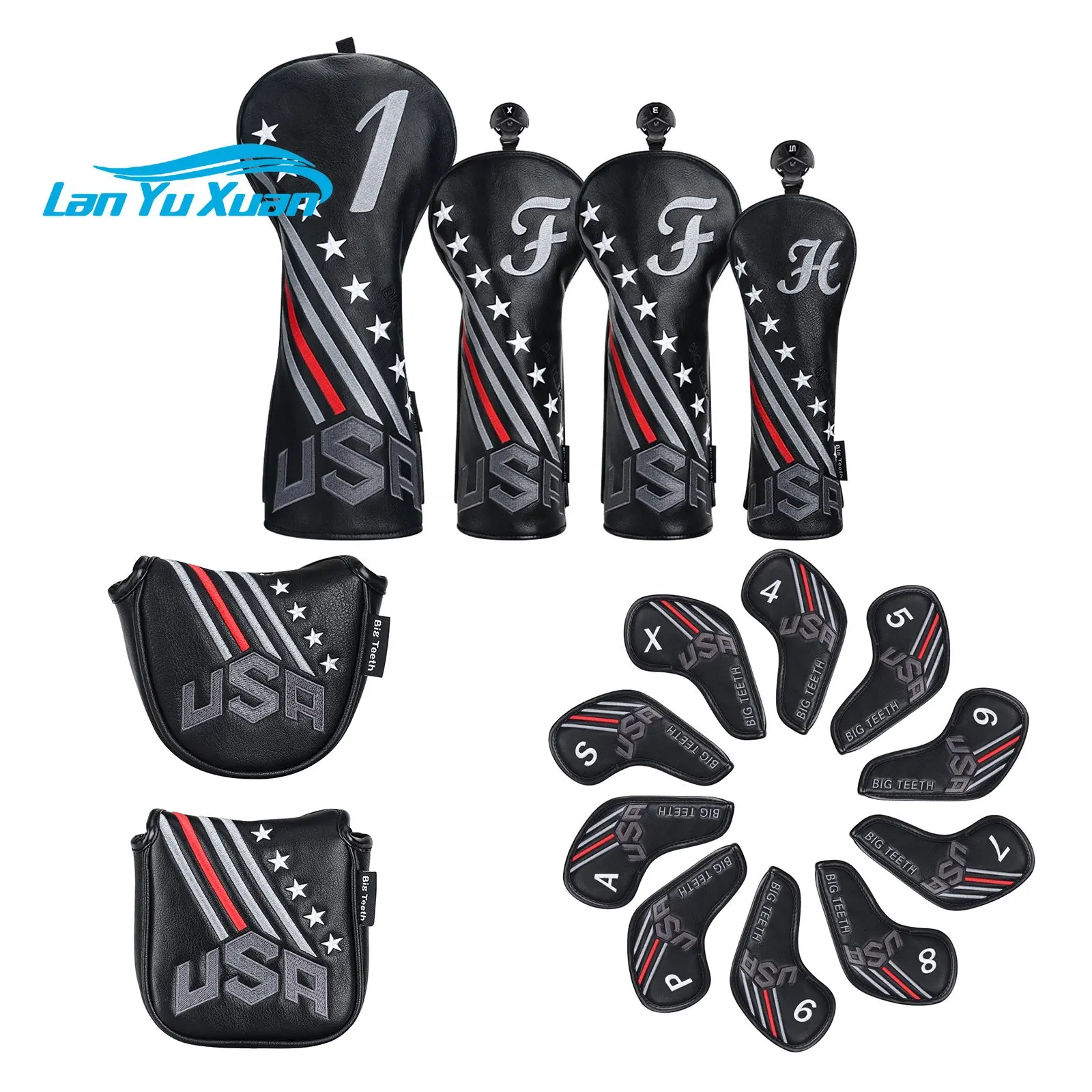 Hot Sale 10pcs Set Black USA Embroidery PU Leather Golf Iron Headcover Iron Cover
Hot Sale 10pcs Set Black USA Embroidery PU Leather Golf Iron Headcover Iron Cover