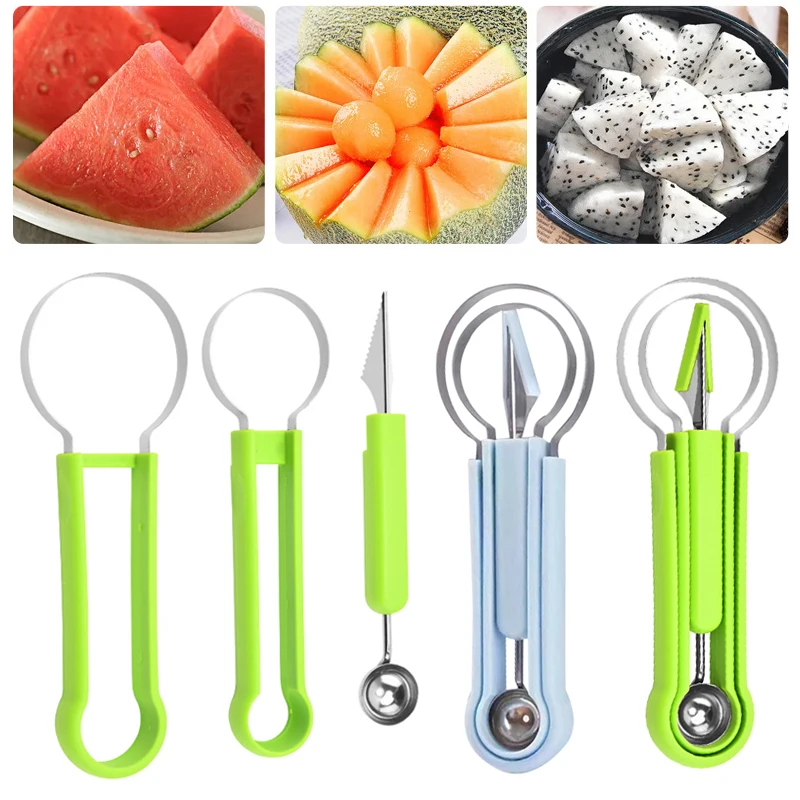 

4 In 1 Watermelon Slicer Cutter Scoop Fruit Carving Knife Cutter Fruit Platter Fruit Dig Pulp Separator Kitchen Gadgets Acces